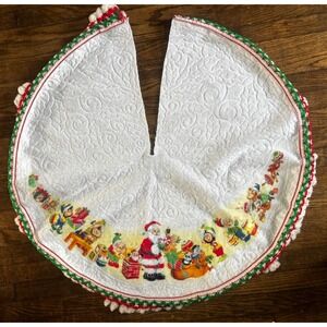 🎅Vintage‎ Rennoc Joyce Garofalo Christmas Tree Skirt Santa Elves 36" Felt